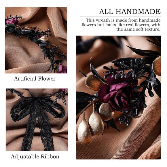 Elf Flower Crown Fairy Headband Gothic Floral Tiara for Renaissance Halloween main image 3
